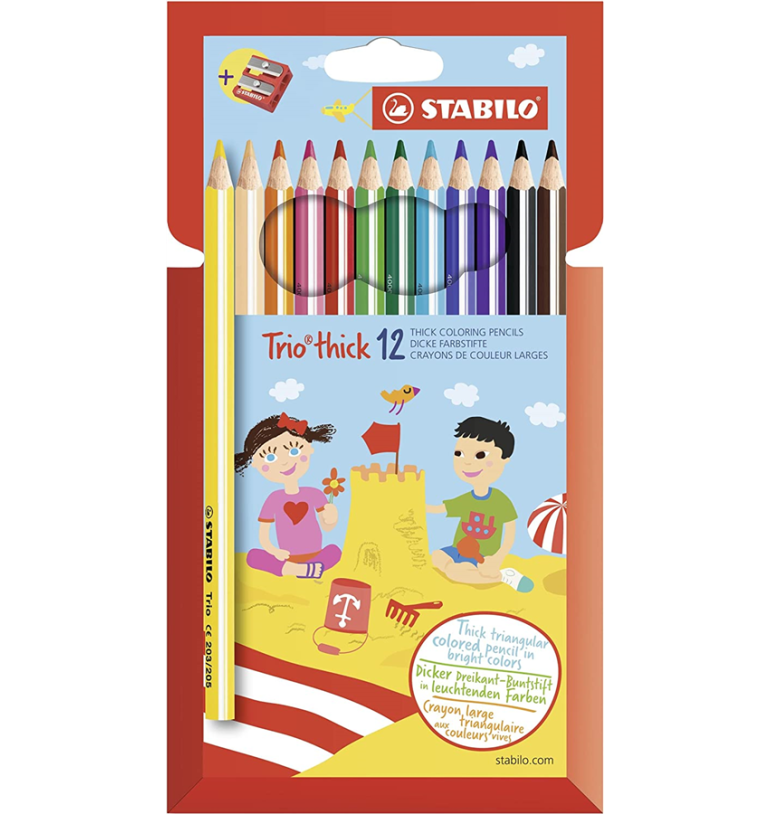 Crayons de couleur pointe large pour enfant 12 couleurs